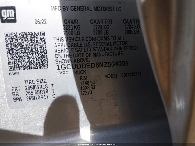 2022 CHEVROLET SILVERADO 1500 1GCUDDED6NZ564005 Photo 8