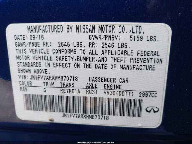 2017 INFINITI Q50 JN1FV7ARXHM870718 Photo 8