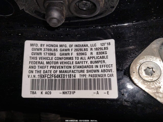 Honda Civic Lx 2019 19XFC2F64KE011814 Image 9