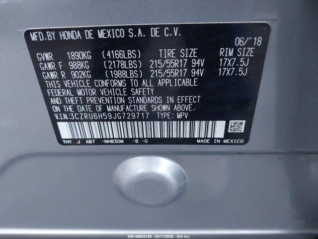 3CZRU6H59JG729717 Honda HR-V EX