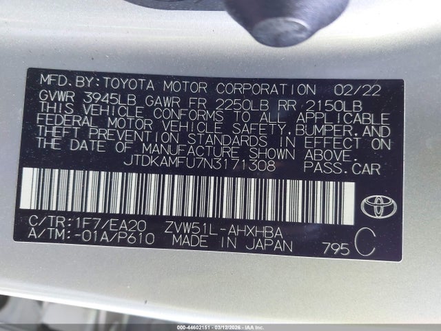 JTDKAMFU7N3171308 Toyota Prius Nightshade Edition