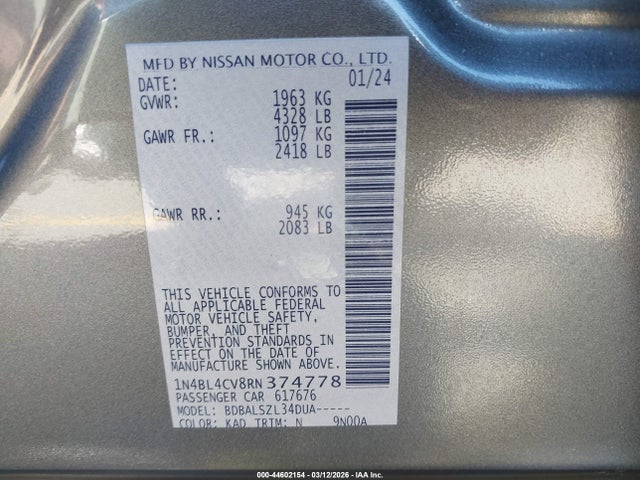 1N4BL4CV8RN374778 Nissan Altima Sr Fwd