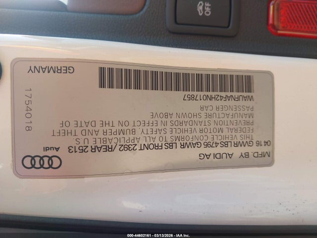 44602161 :رقم المزاد ، WAUFNAF42HN017857 vin ، 2017 Audi A4 2.0t Premium مزاد بيع