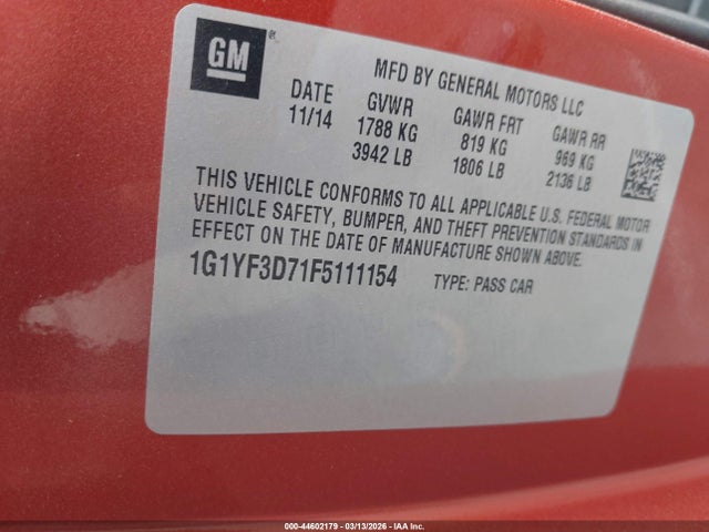 1G1YF3D71F5111154 Chevrolet CORVETTE STINGRAY