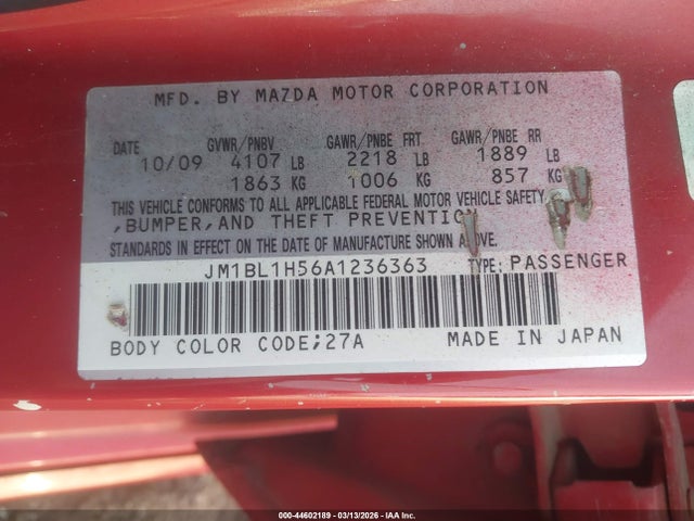 2010 Mazda Mazda3 S Sport მანქანა იყიდება აუქციონზე, vin: JM1BL1H56A1236363, აუქციონის ნომერი: 44602189