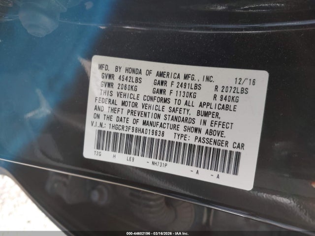 1HGCR3F98HA019638 Honda Accord Touring V6
