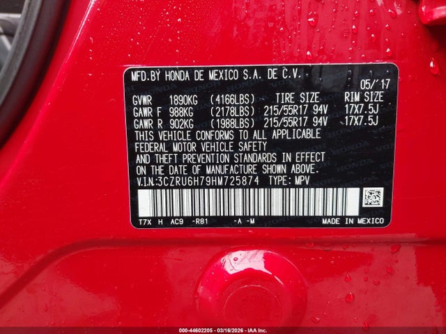 Honda Hr-v Ex-l 2017 3CZRU6H79HM725874 Image 9