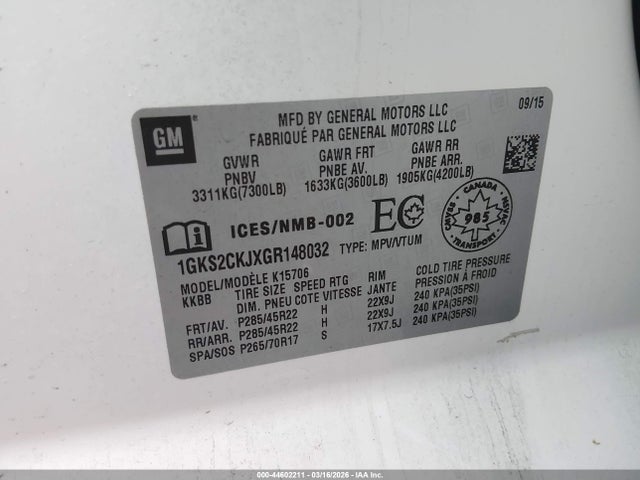 1GKS2CKJXGR148032 GMC YUKON DENALI