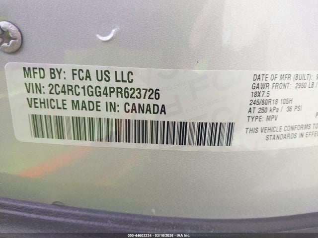 2023 Chrysler Pacifica Limited მანქანა იყიდება აუქციონზე, vin: 2C4RC1GG4PR623726, აუქციონის ნომერი: 44602234