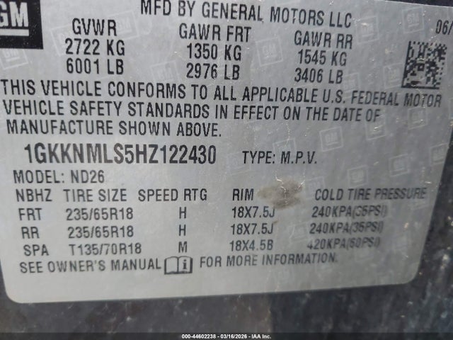 2017 Gmc Acadia Slt-1 მანქანა იყიდება აუქციონზე, vin: 1GKKNMLS5HZ122430, აუქციონის ნომერი: 44602238