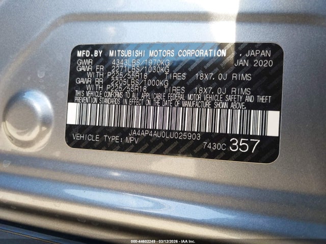 Продаж на аукціоні авто 2020 Mitsubishi Outlander Sport 2.0 Se, vin: JA4AP4AU0LU025903, номер лоту: 44602249