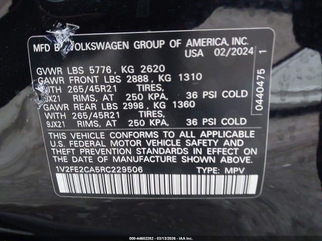 Aukcja sprzedaży 2024 Volkswagen Atlas Cross Sport 2.0t Sel Premium R-line, vin: 1V2FE2CA5RC229506, numer aukcji: 44602282