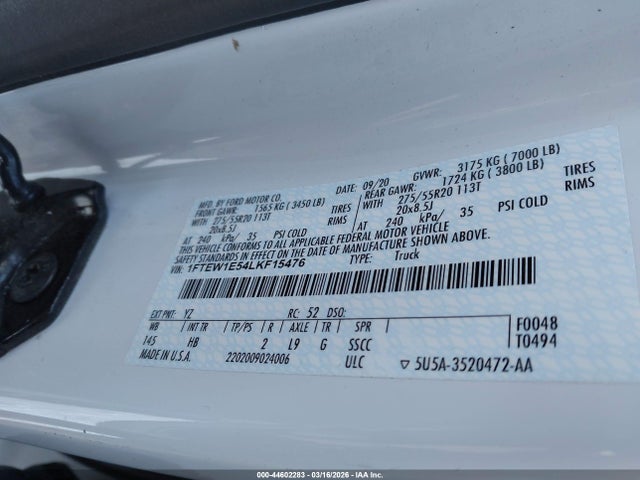 1FTEW1E54LKF15476 Ford F-150 Lariat