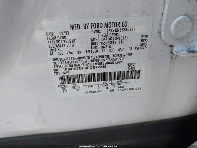 Aukcja sprzedaży 2023 Ford Explorer Xlt, vin: 1FMSK7DH8PGB72219, numer aukcji: 44602291