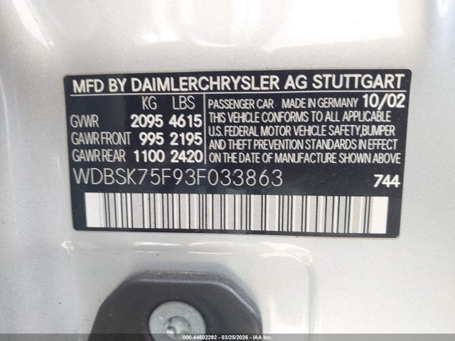 2003 MERCEDES-BENZ SL 500 WDBSK75F93F033863 Photo 8