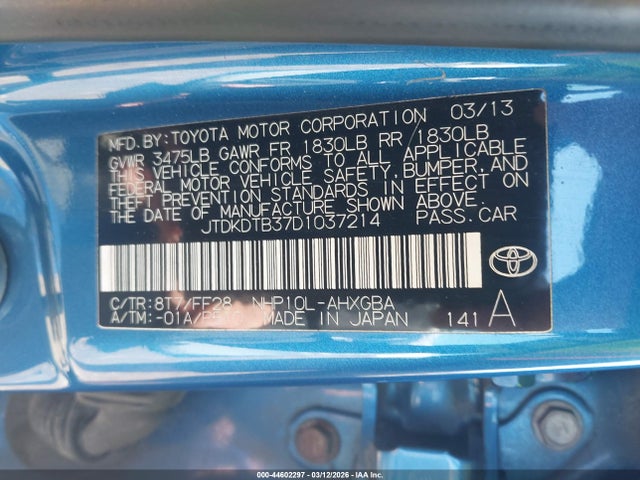 2013 TOYOTA PRIUS C JTDKDTB37D1037214 Photo 8