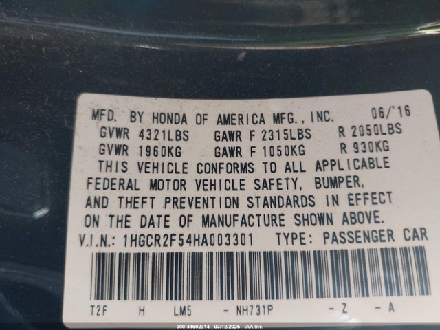 1HGCR2F54HA003301 Honda Accord Sport
