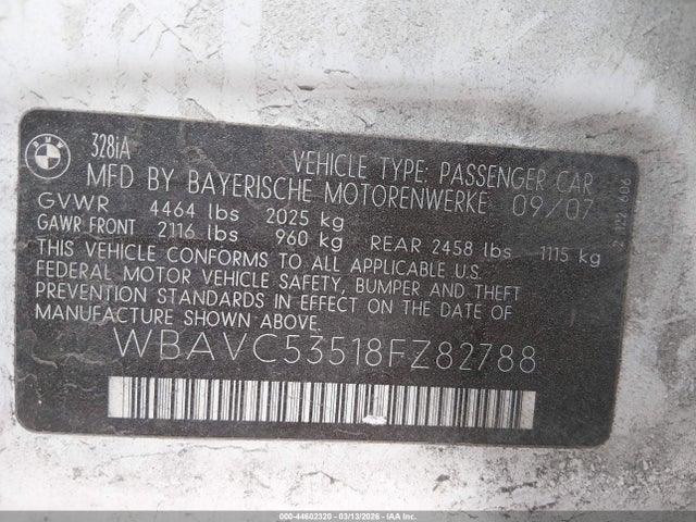 Продаж на аукціоні авто 2008 Bmw 328i, vin: WBAVC53518FZ82788, номер лоту: 44602320