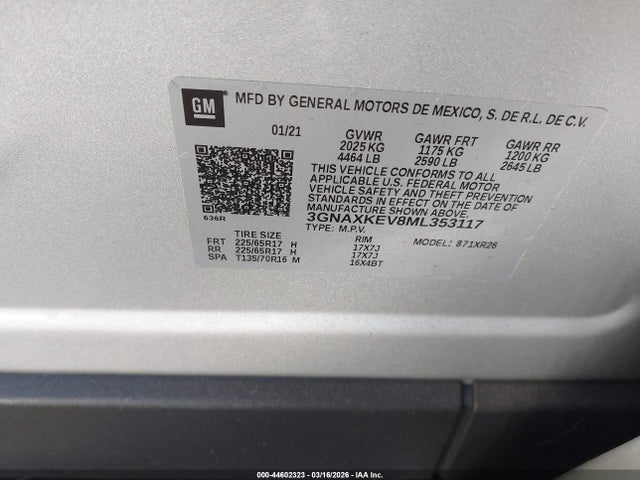 3GNAXKEV8ML353117 Chevrolet Equinox Fwd Lt