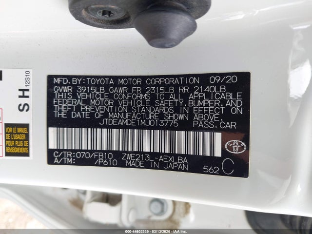 JTDEAMDE1MJ013775 Toyota Corolla Hybrid Le