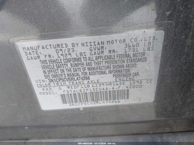 3N1CP5CV5RL474266 Nissan Kicks Sv Xtronic Cvt