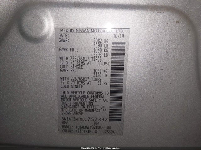 5N1AT2MTXLC752332 Nissan Rogue S Fwd
