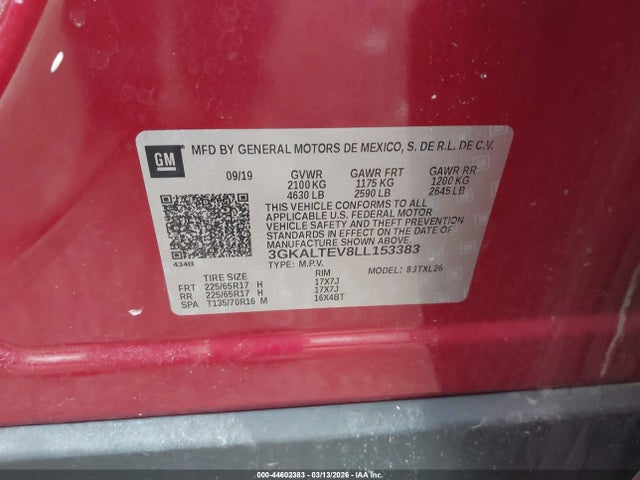 Продаж на аукціоні авто 2020 Gmc Terrain Sle, vin: 3GKALTEV8LL153383, номер лоту: 44602383