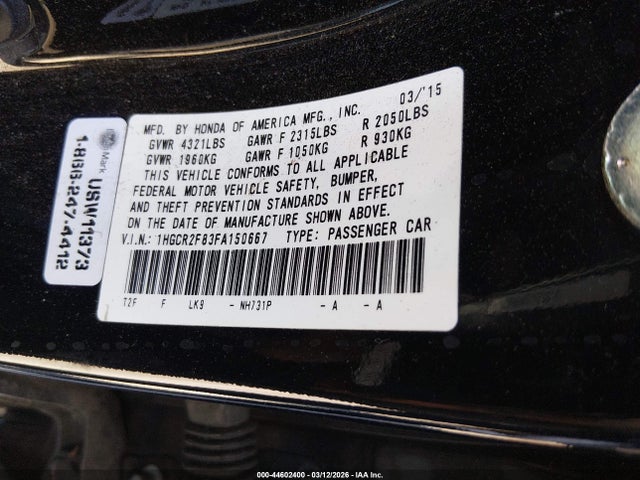 Honda Accord Ex-l 2015 1HGCR2F83FA150667 Image 9