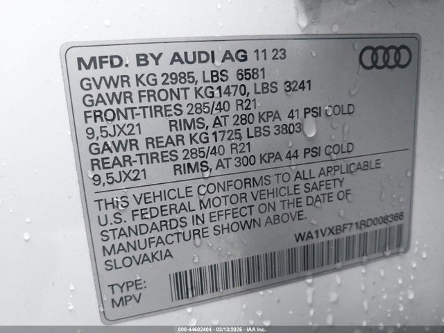 Aukcja sprzedaży 2024 Audi Q7 Prestige 55 Tfsi Quattro Tiptronic, vin: WA1VXBF71RD008366, numer aukcji: 44602404