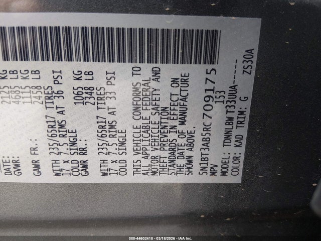 44602418 :رقم المزاد ، 5N1BT3AB5RC709175 vin ، 2024 Nissan Rogue S Intelligent Awd مزاد بيع