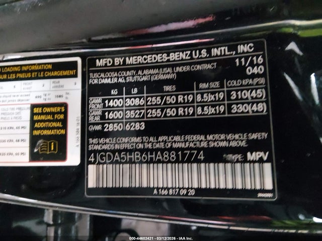 Продажа на аукционе авто 2017 Mercedes-benz Gle 350 4matic, vin: 4JGDA5HB6HA881774, номер лота: 44602421