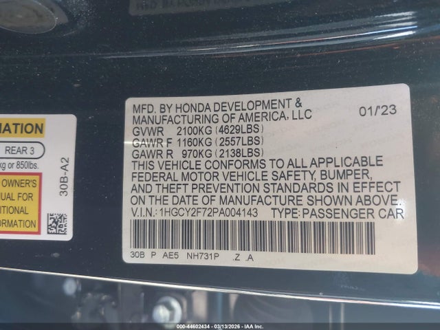 1HGCY2F72PA004143 Honda Accord Hybrid Sport-l