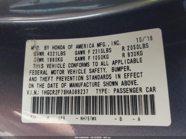 1HGCR2F79HA089237 Honda ACCORD EX
