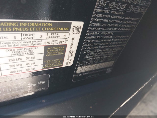 2021 Land Rover Range Rover Sport Hse Dynamic მანქანა იყიდება აუქციონზე, vin: SALWR2SE7MA759502, აუქციონის ნომერი: 44602448