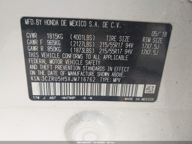 2018 HONDA HR-V 3CZRU5H5XJM716762 Photo 8