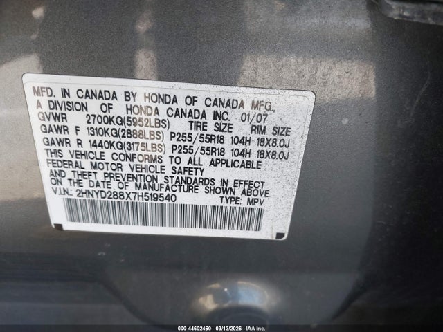 Aukcja sprzedaży 2007 Acura Mdx Sport Package, vin: 2HNYD288X7H519540, numer aukcji: 44602460