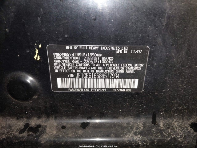 Продаж на аукціоні авто 2008 Subaru Impreza 2.5i, vin: JF1GE61658H517934, номер лоту: 44602464