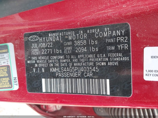 Продаж на аукціоні авто 2023 Hyundai Elantra Sel, vin: KMHLS4AG5PU403545, номер лоту: 44602473