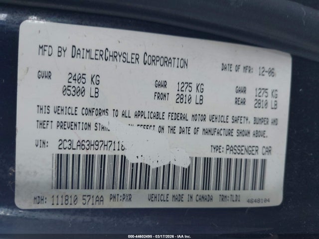 2007 Chrysler 300c მანქანა იყიდება აუქციონზე, vin: 2C3LA63H97H711897, აუქციონის ნომერი: 44602495