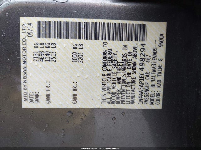 2014 NISSAN MAXIMA 1N4AA5AP1EC498294 Photo 8