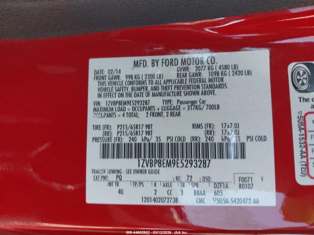 2014 FORD MUSTANG 1ZVBP8EM9E5293287 Photo 8