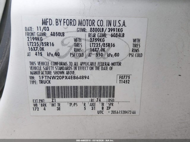 2004 FORD F-250 1FTNW20PX4EB64894 Photo 8