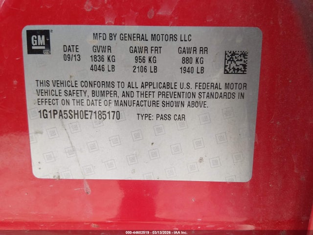 1G1PA5SH0E7185170 Chevrolet Cruze Ls Auto
