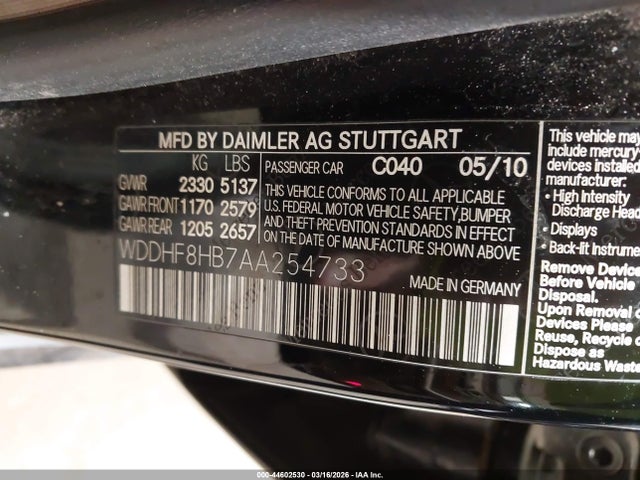Aukcja sprzedaży 2010 Mercedes-benz E 350 4matic, vin: WDDHF8HB7AA254733, numer aukcji: 44602530