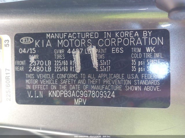 KNDPB3AC9G7809324 KIA Sportage Lx