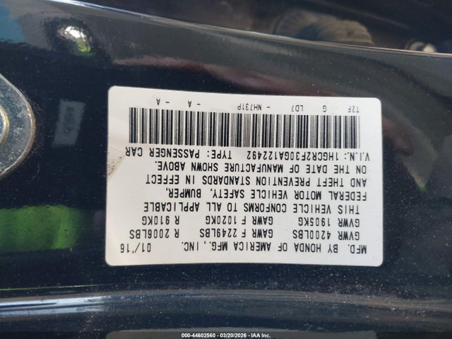 1HGCR2F30GA122492 Honda ACCORD LX
