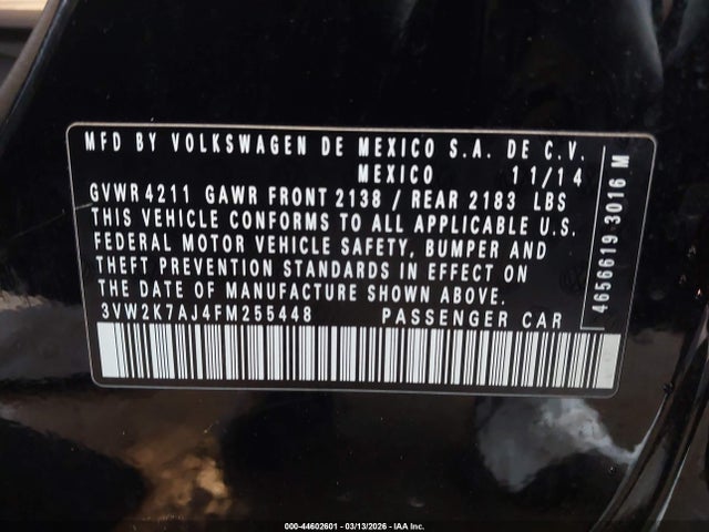 3VW2K7AJ4FM255448 Volkswagen Jetta 2.0l S