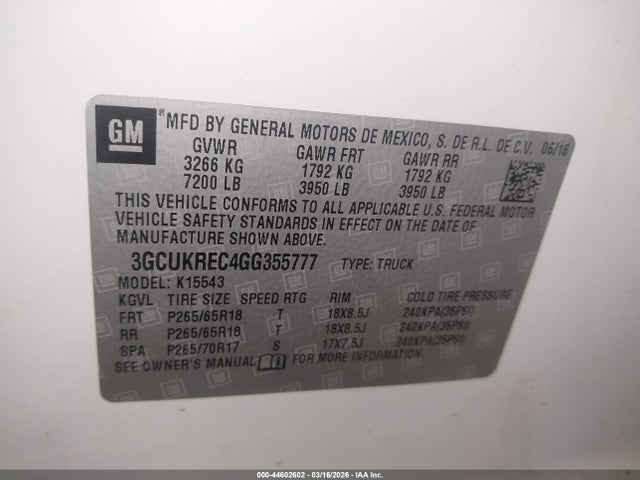 3GCUKREC4GG355777 Chevrolet Silverado 1500 2lt