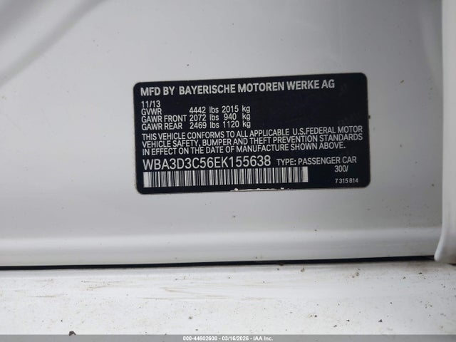 Продаж на аукціоні авто 2014 Bmw 328d, vin: WBA3D3C56EK155638, номер лоту: 44602608