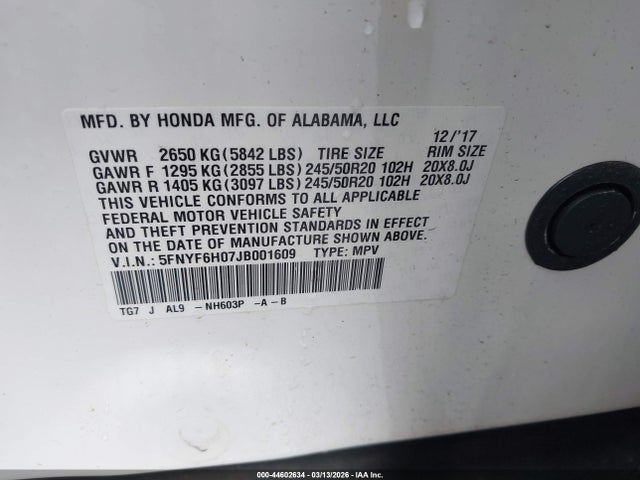 Honda Pilot Elite 2018 5FNYF6H07JB001609 Image 9